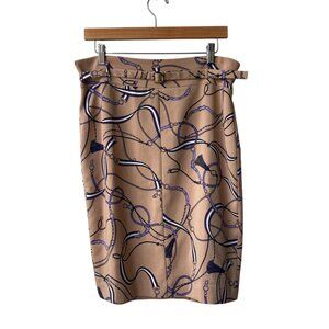Ann Taylor Equestrian Horse-Bit Pencil Skirt Sz 8 Office Preppy Belted Old Money